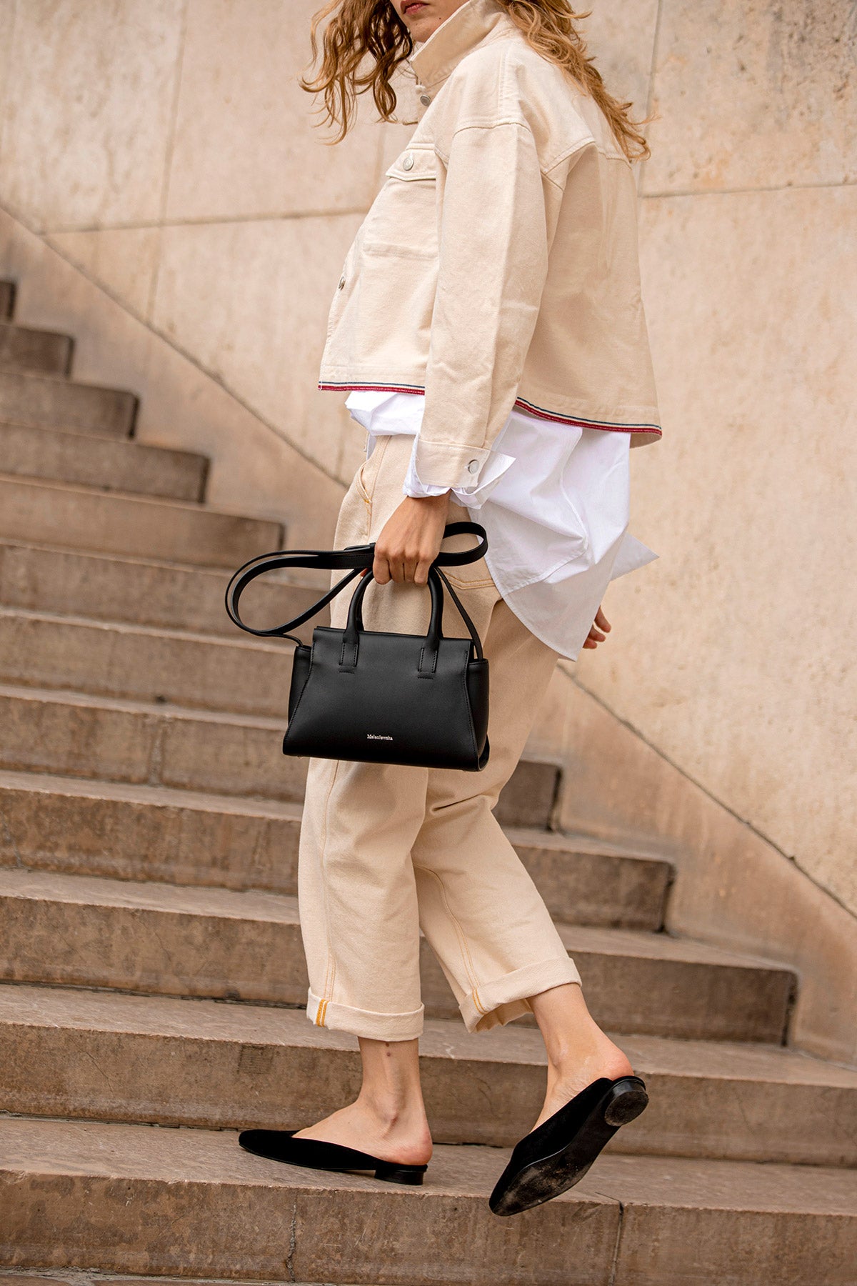 black leather handbag