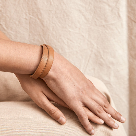 Double wrap bracelet in natural leather