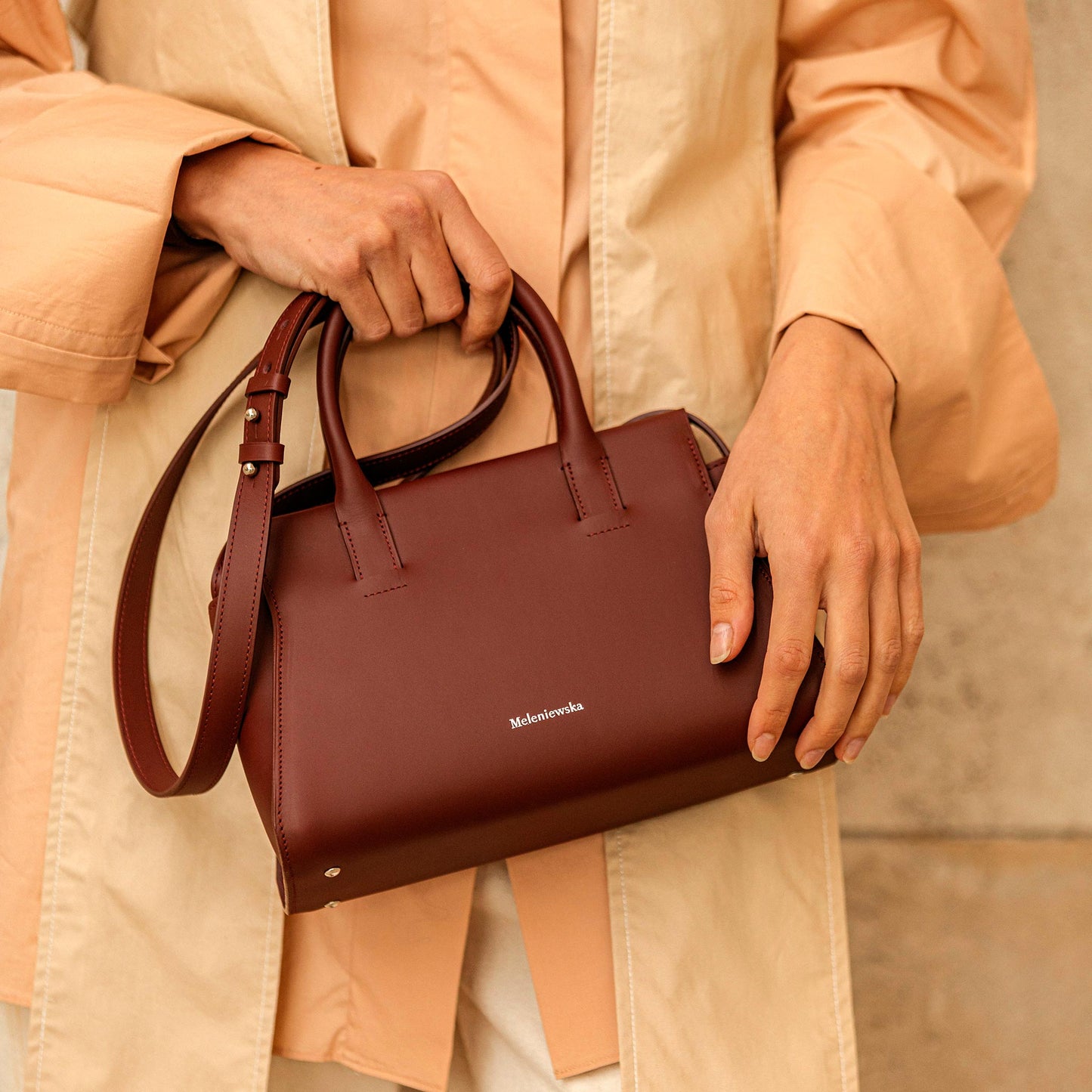 burgundy leather handbag