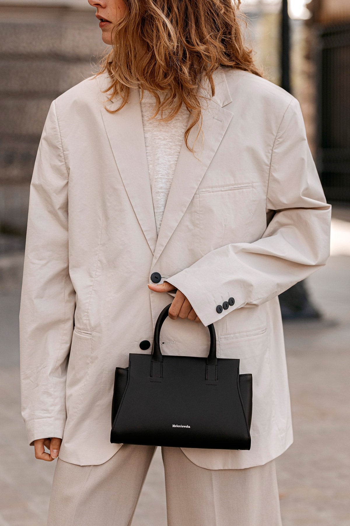 black leather handbag